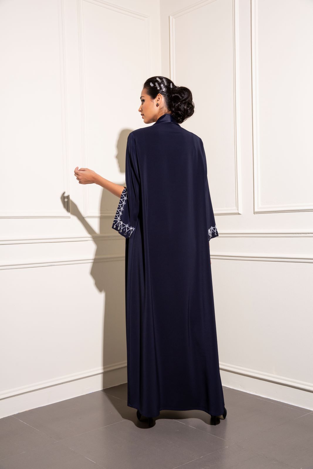 Tuxedo abaya with hand embellished sleeve detail