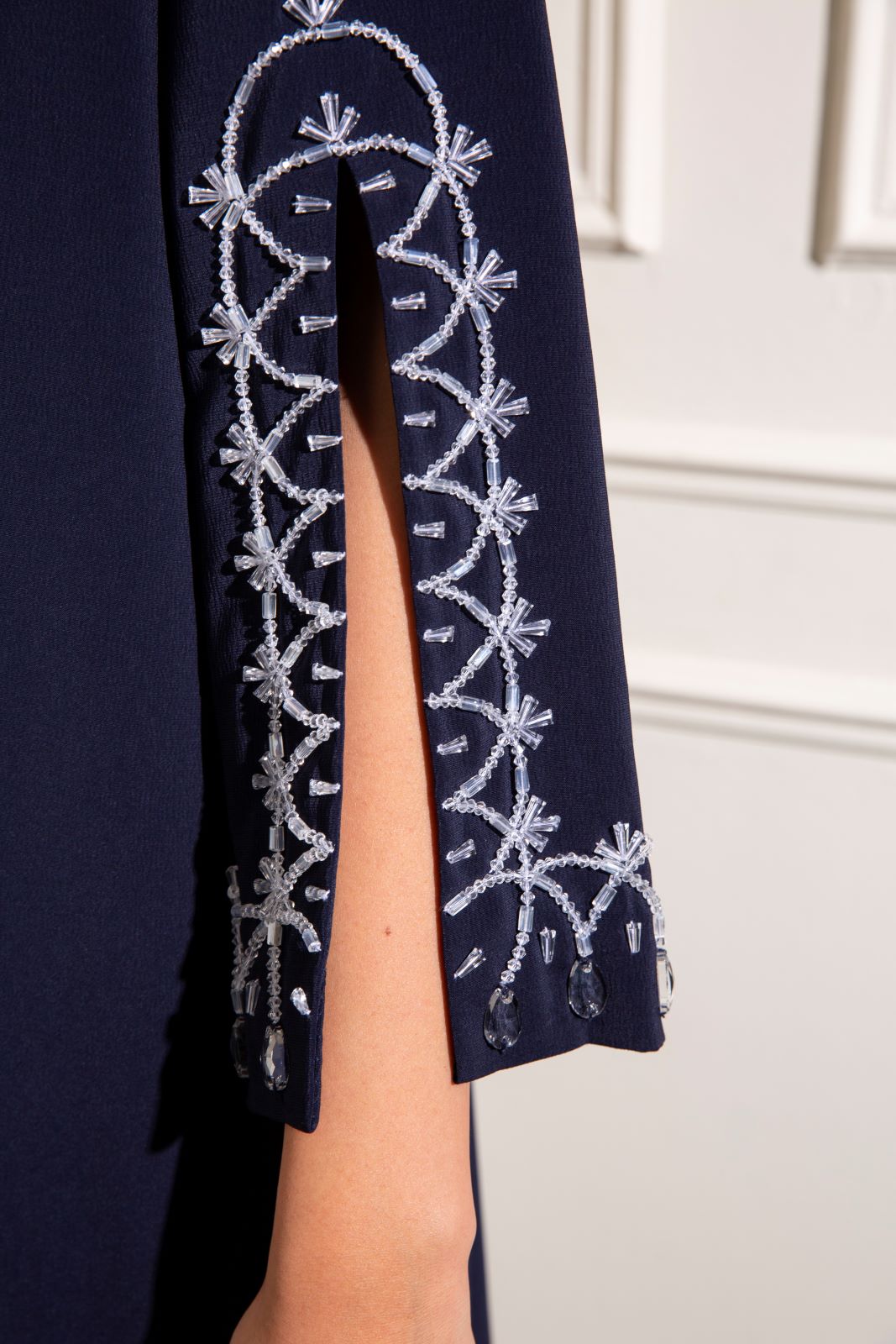 Tuxedo abaya with hand embellished sleeve detail