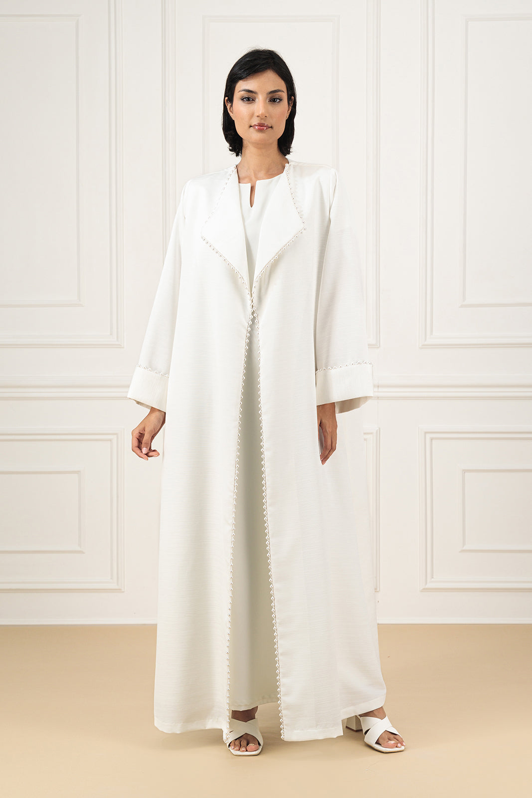 Textured crepe abaya with pearls