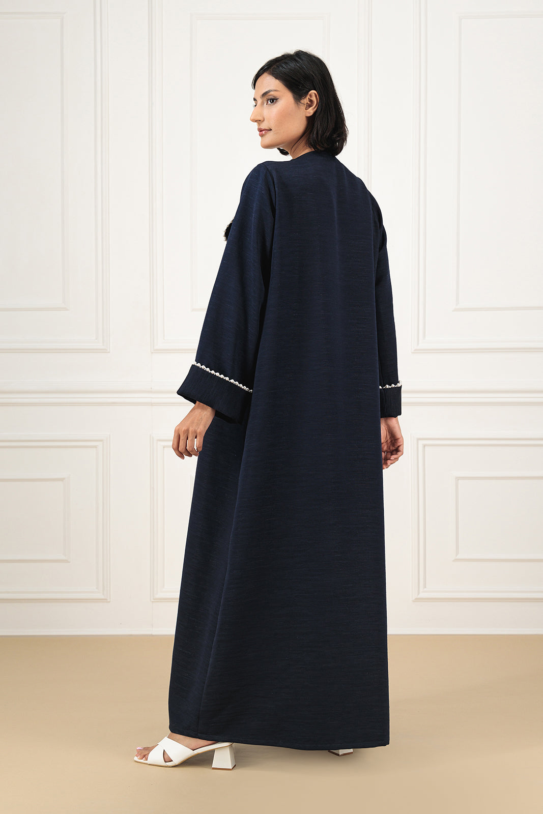 Textured crepe abaya with pearls