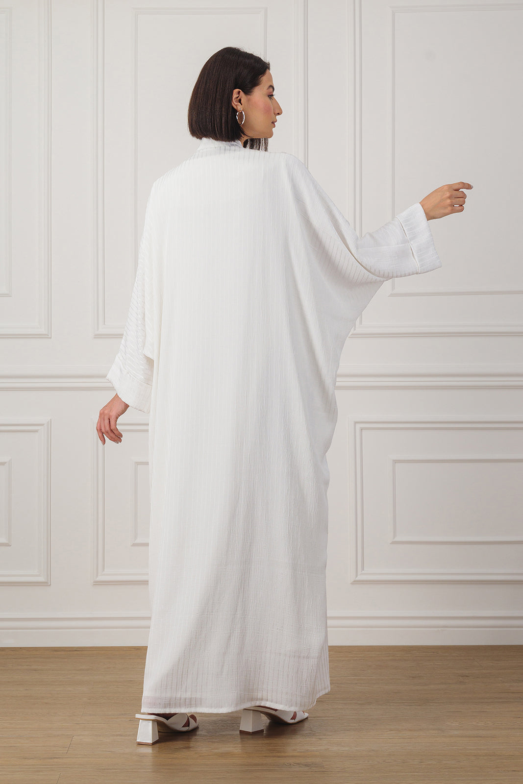 Striped farashah cut abaya with bodice embellishment