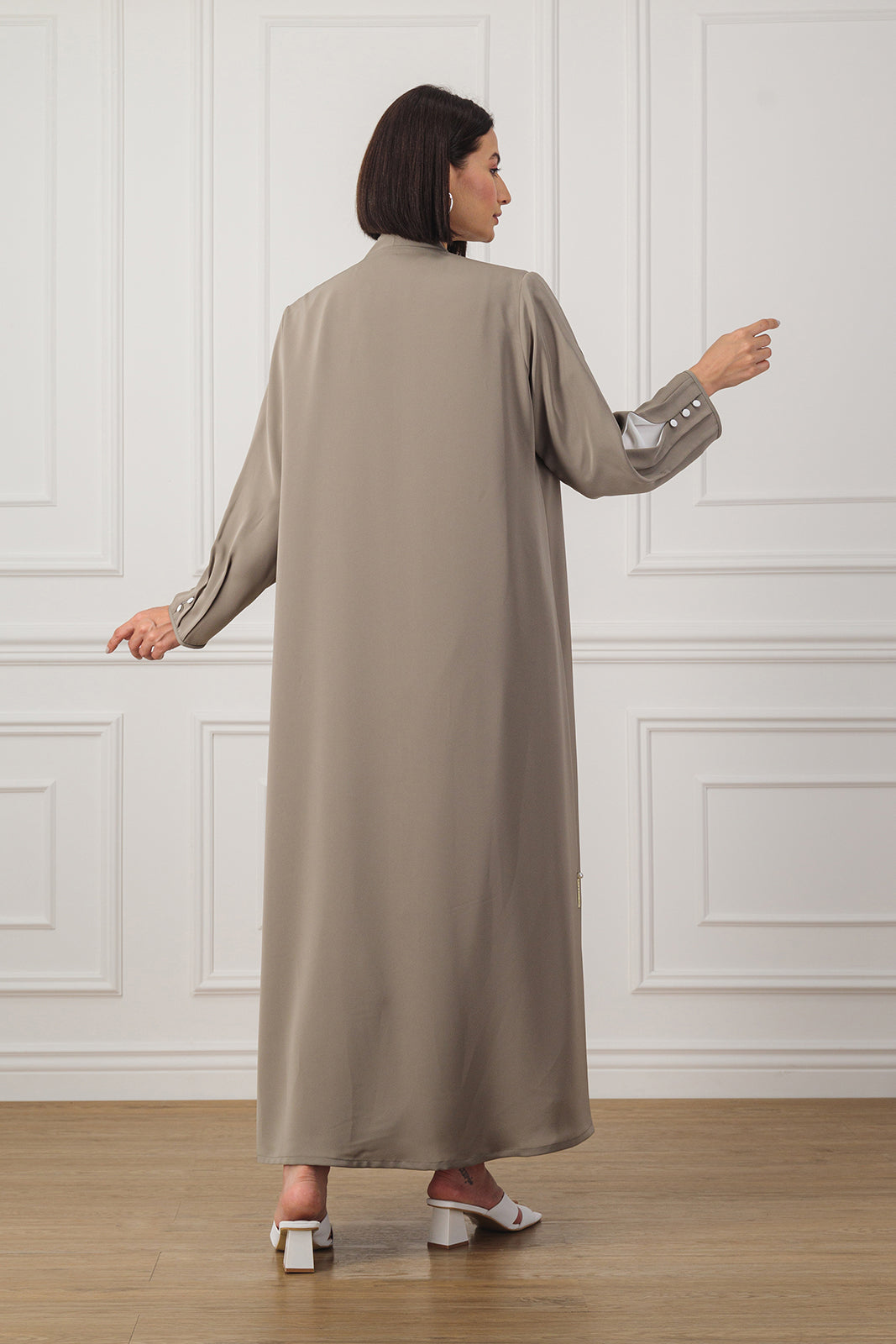 A-line Abaya with contrast box pleats and buttons on the sleeves