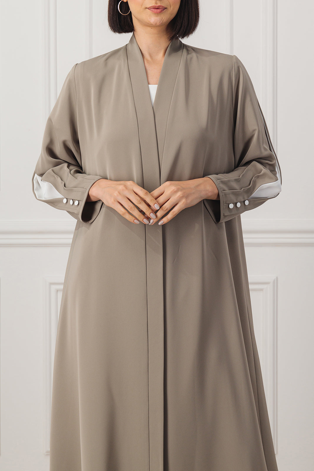 A-line Abaya with contrast box pleats and buttons on the sleeves