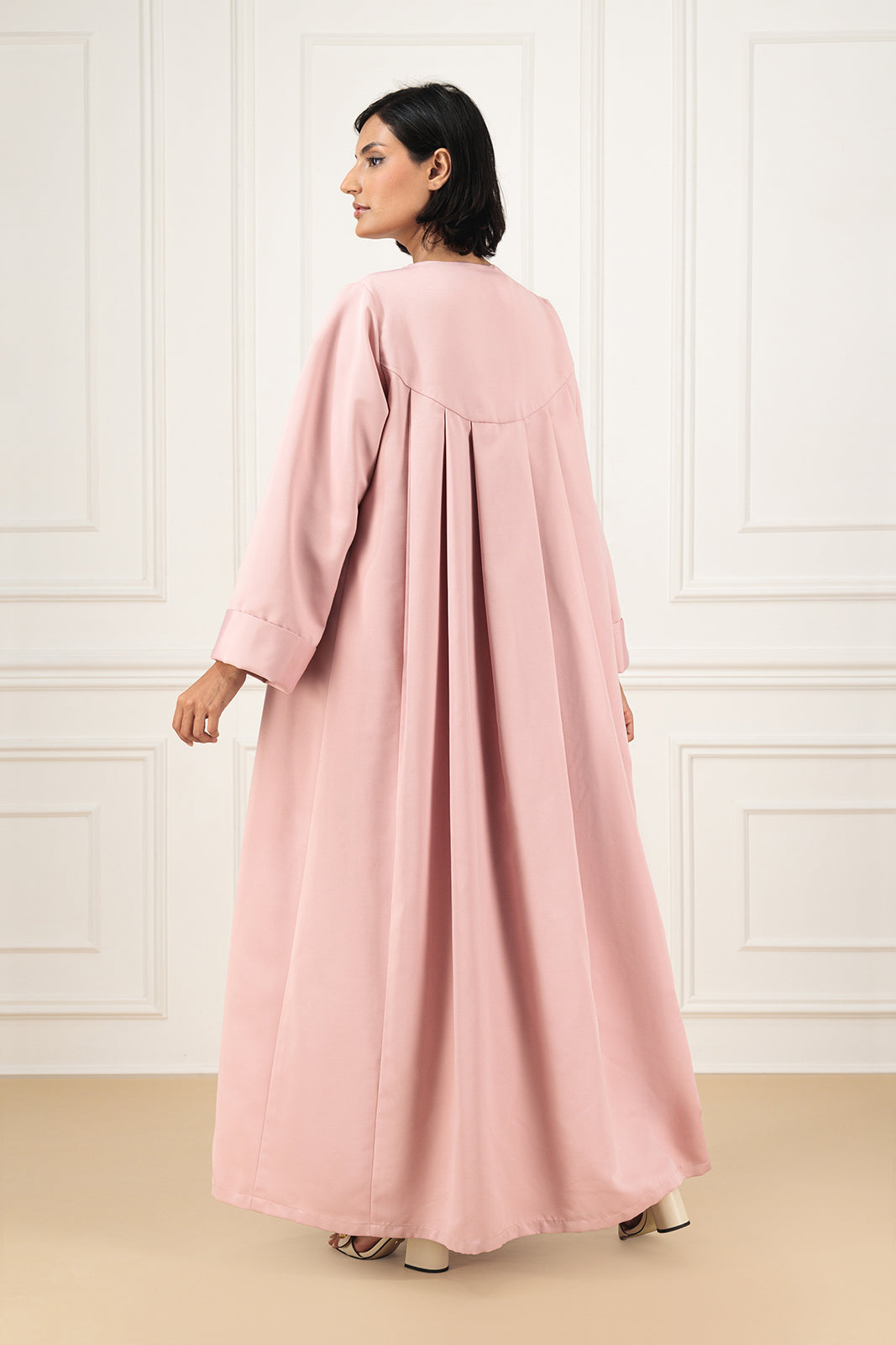 Classic textured set abaya with lapels and touches of beads work