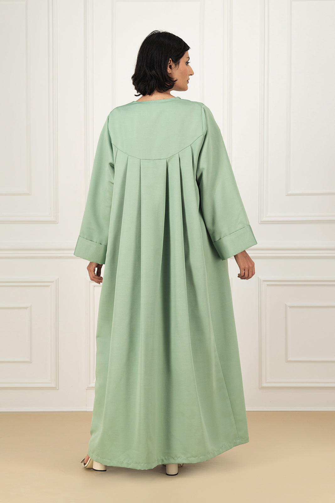 Classic textured abaya with lapels and touches of beads work