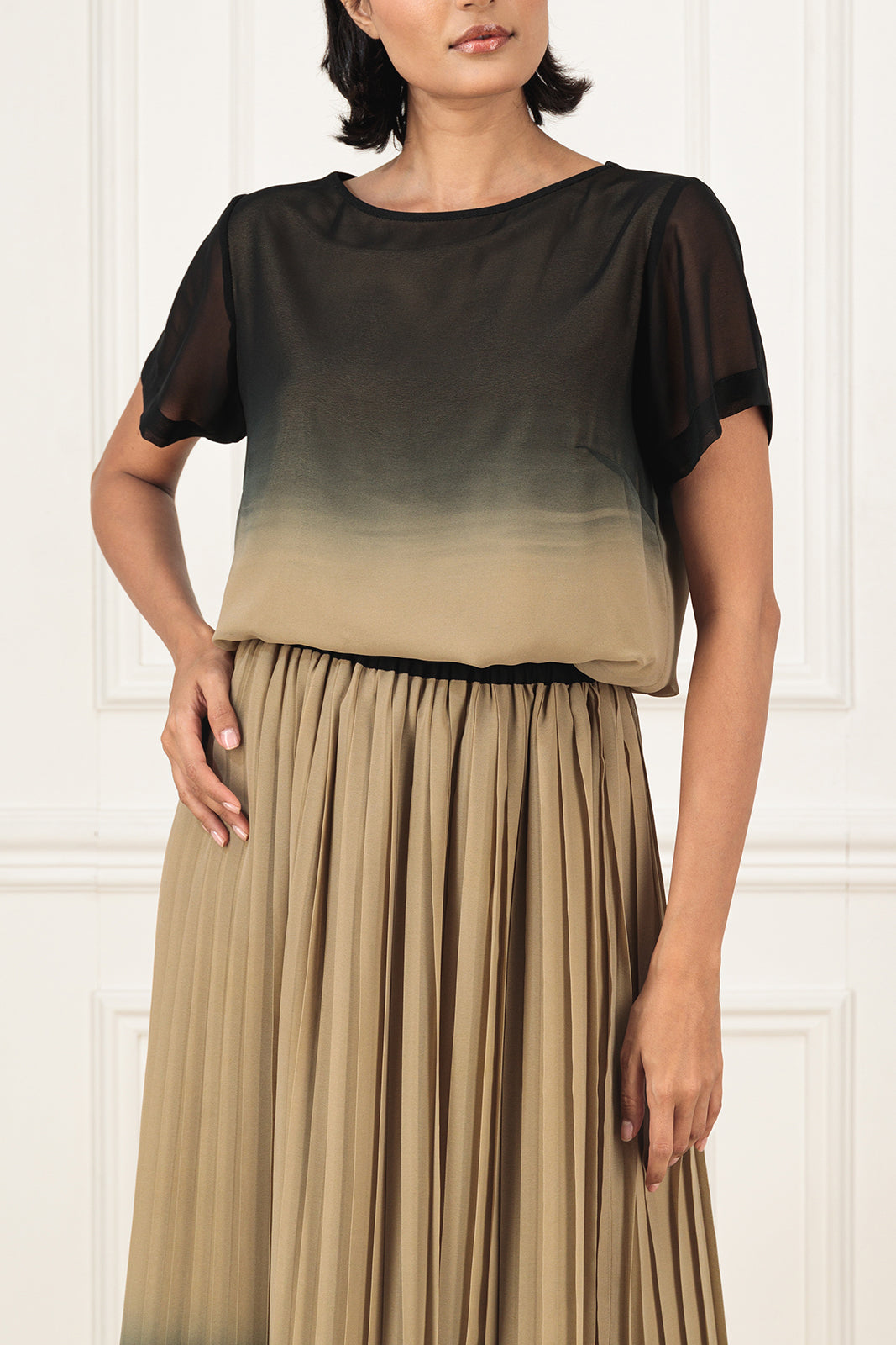 Ombre chiffon shirt and skirt (SET)