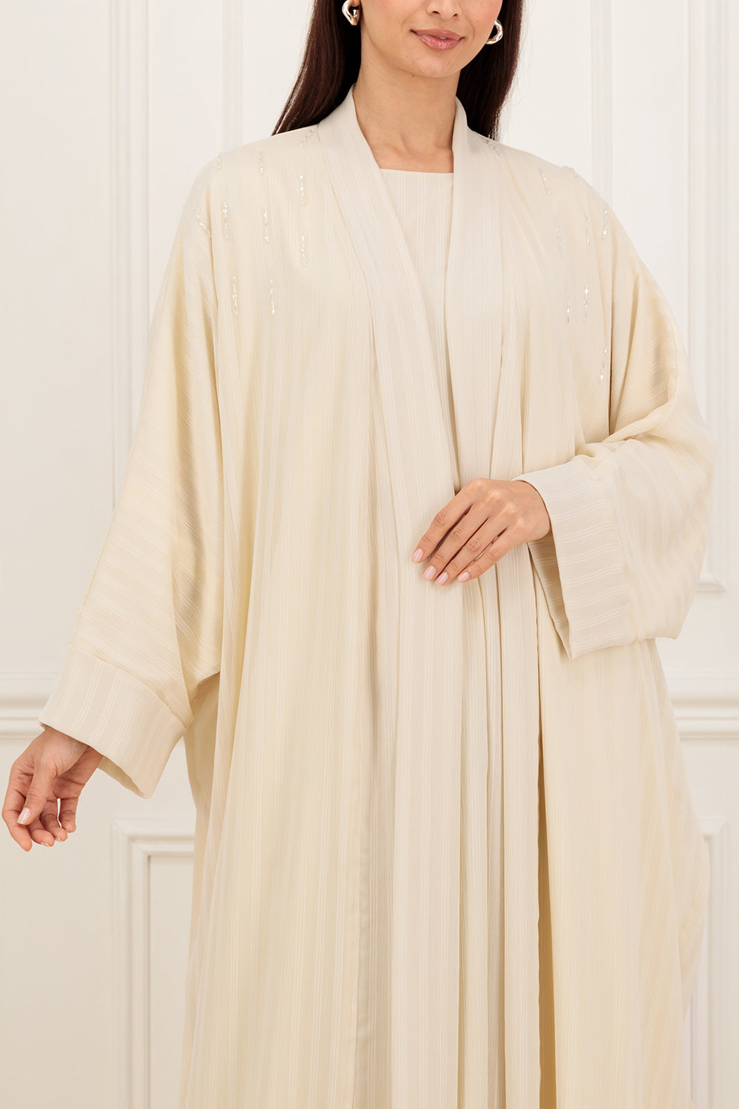 Striped chiffon Farasha Abaya with Shirt and Skirt (SET)