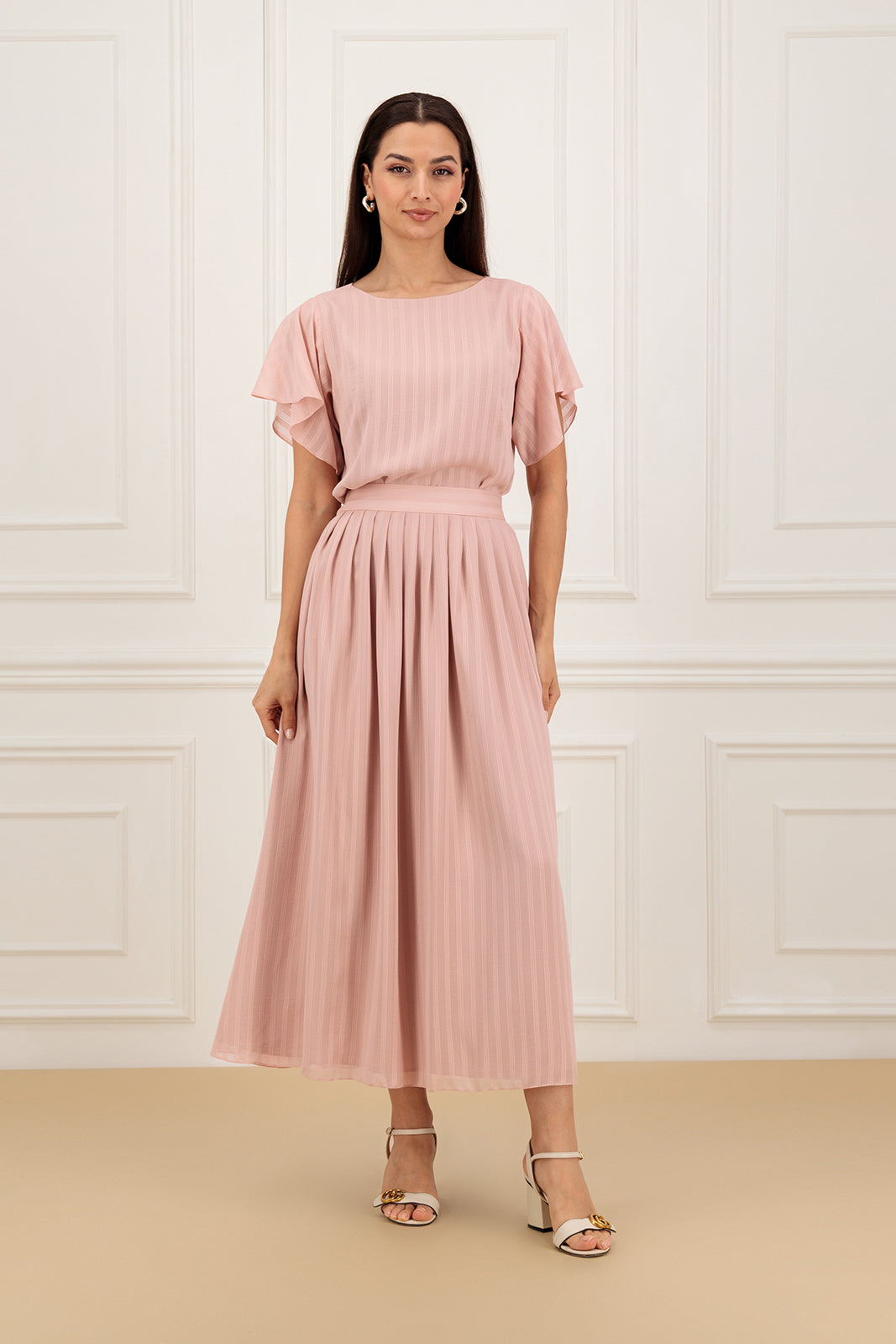 Striped chiffon Shirt and Skirt (SET)