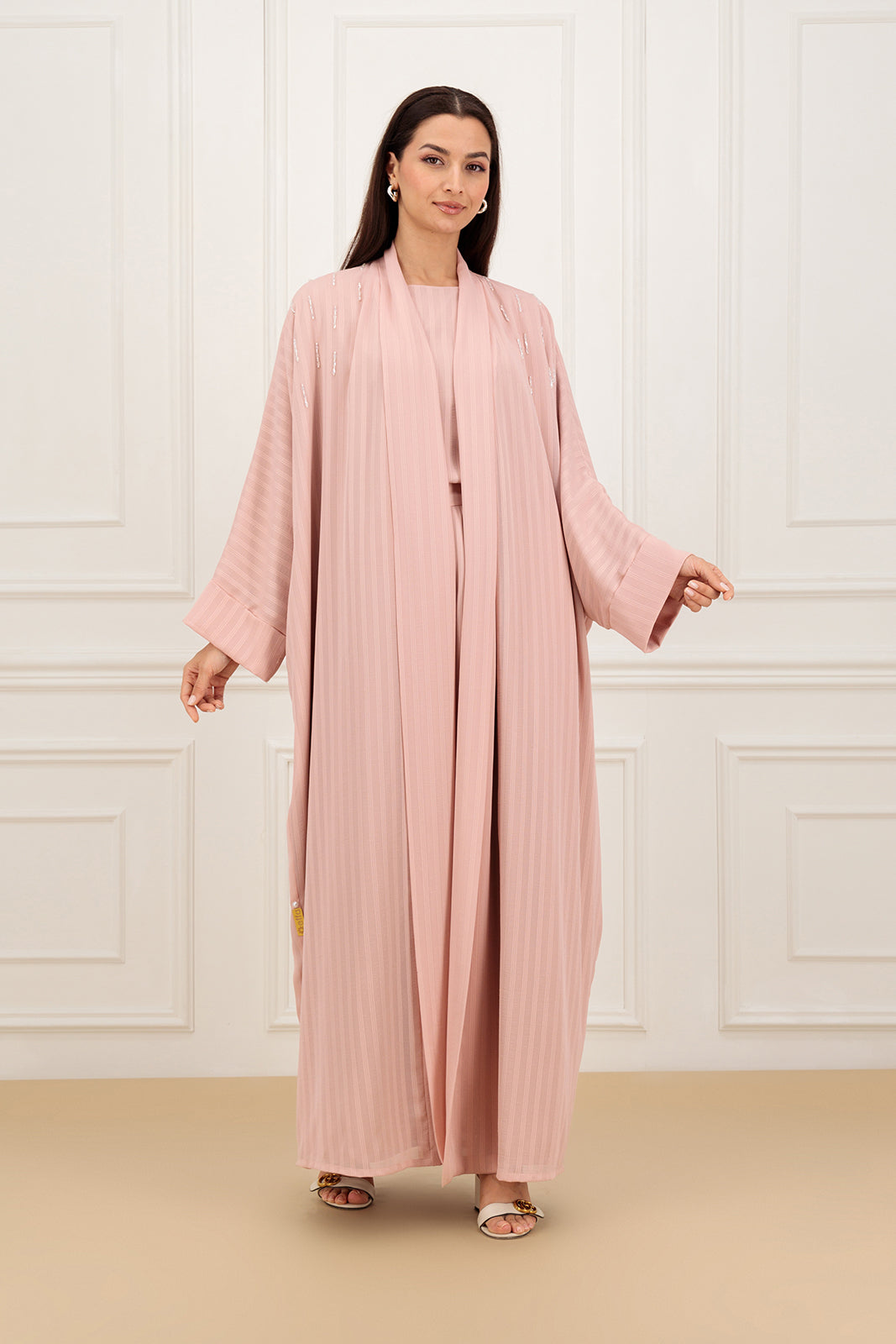 Striped chiffon Farasha Abaya with Shirt and Skirt (SET)