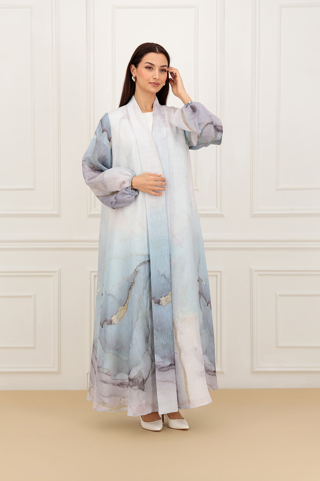 Organza marble printed abaya