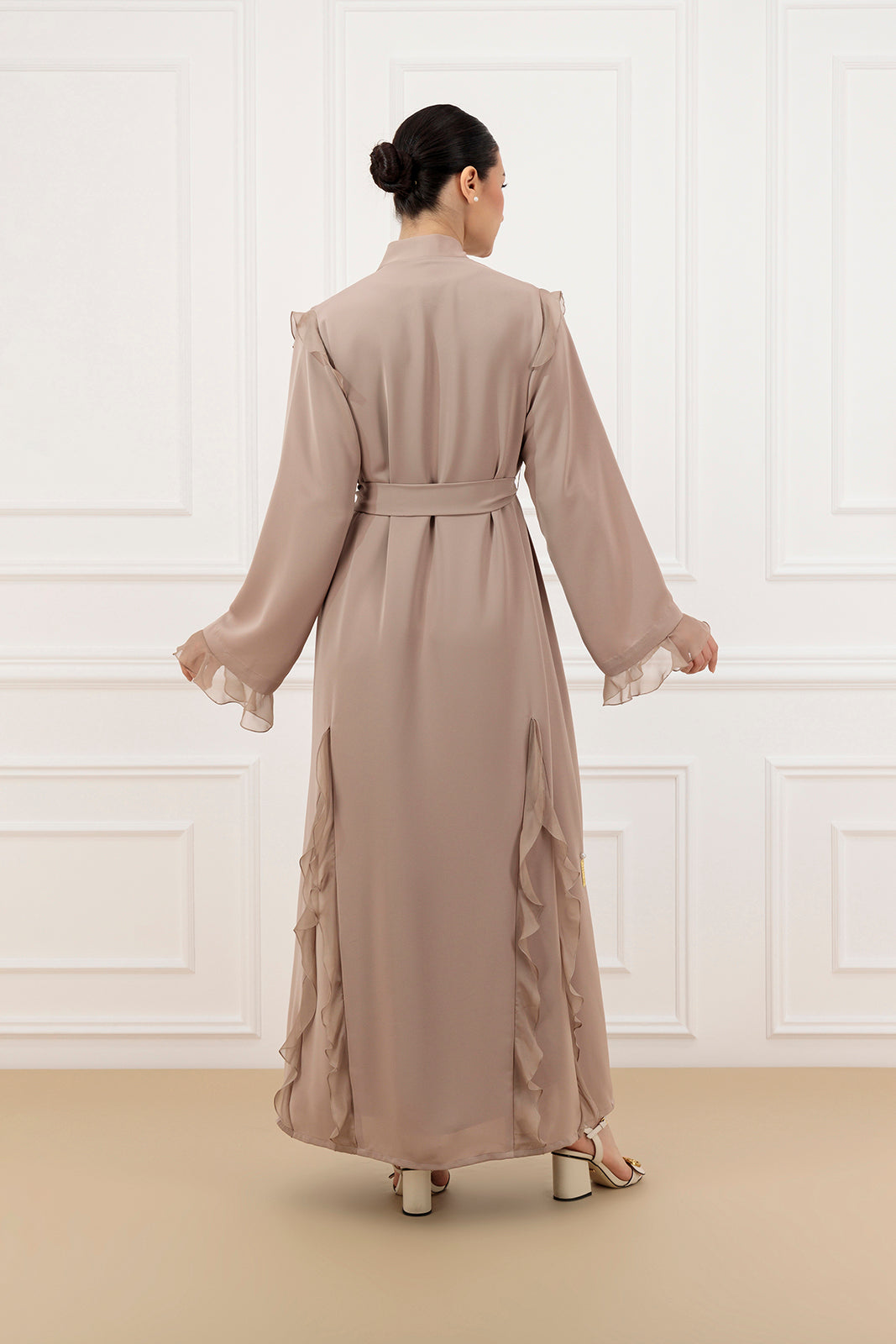 Chiffon ruffled abaya with sleeveless dress (SET)