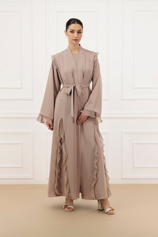 Chiffon ruffled abaya with sleeveless dress (SET)