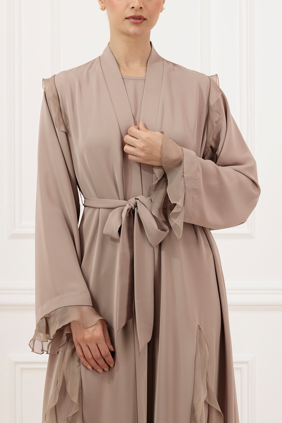 Chiffon ruffled abaya with sleeveless dress (SET)