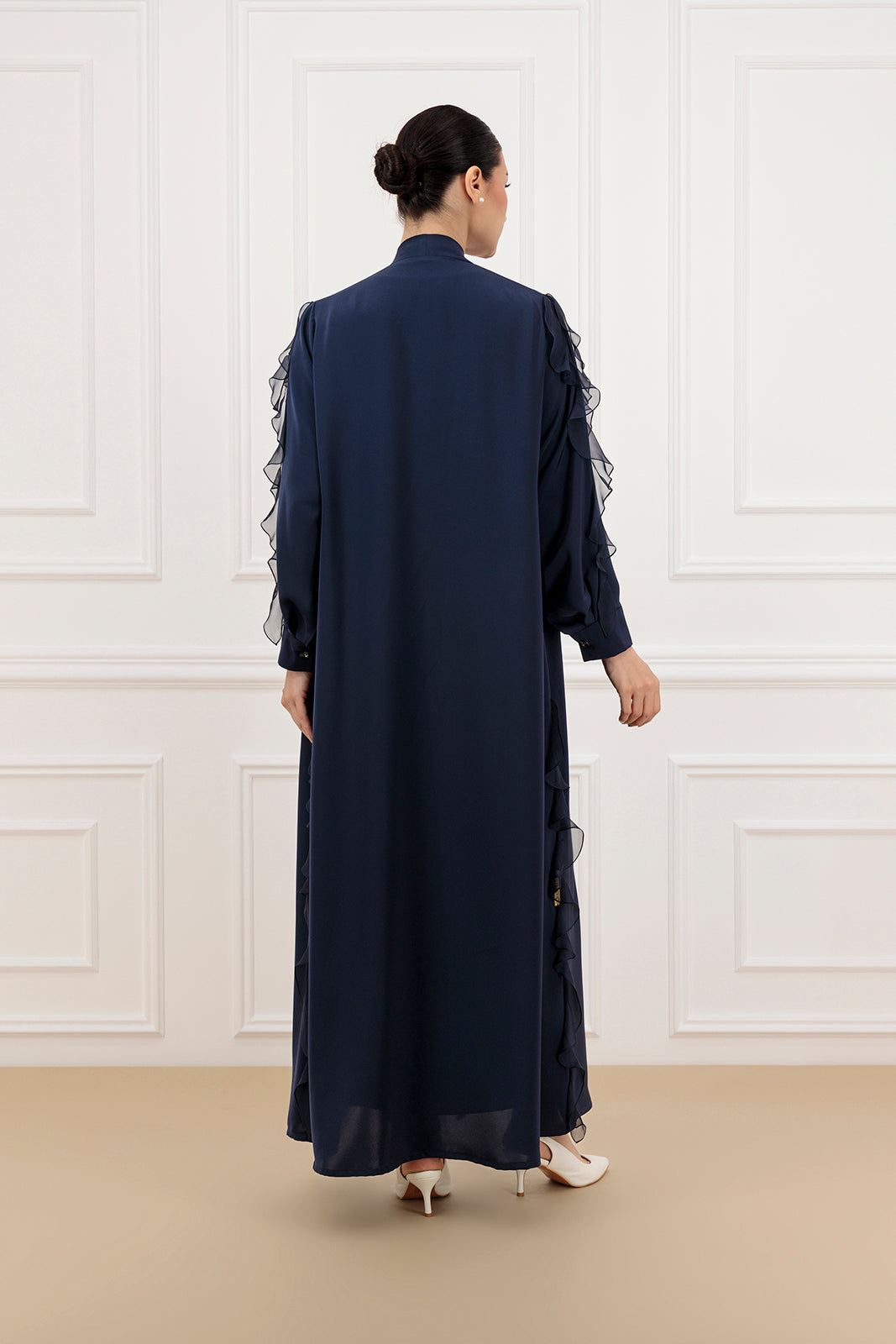 Chiffon sleeve ruffled abaya with sleeveless inner dress (SET)