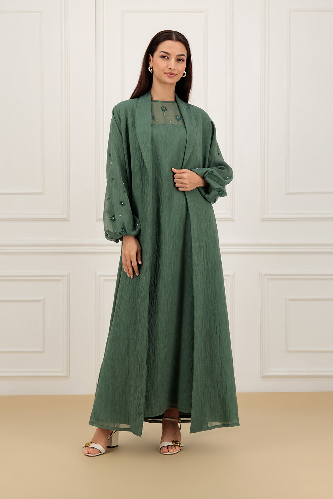 Classic organza abaya with embellishment Abaya and dress (SET)