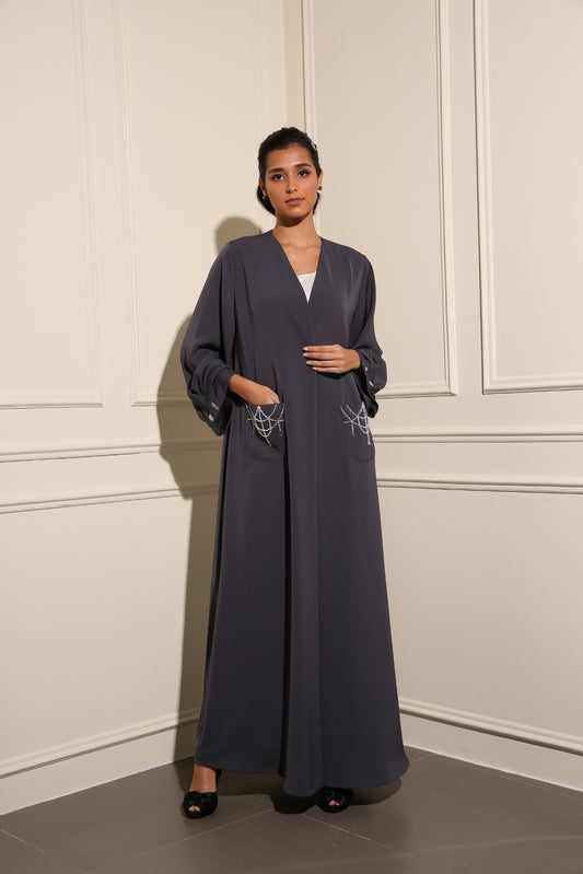 Classic abaya with hand embellished pockets