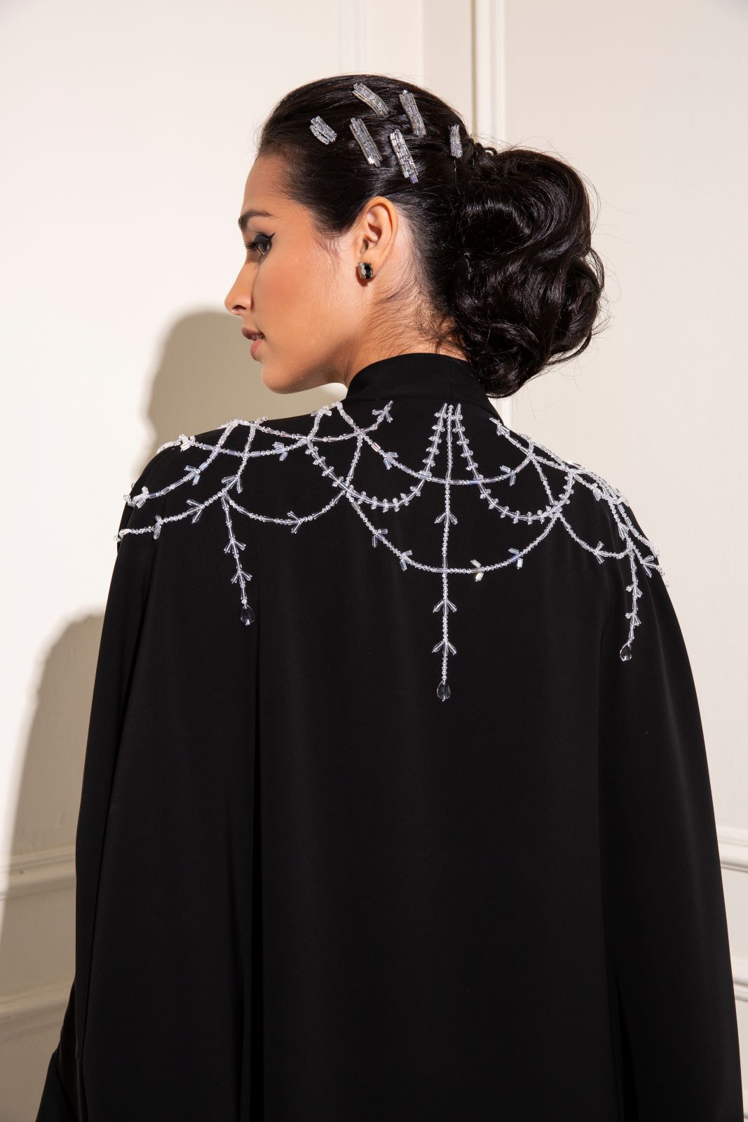 Classic farasha abaya with chandelier hand embellishment