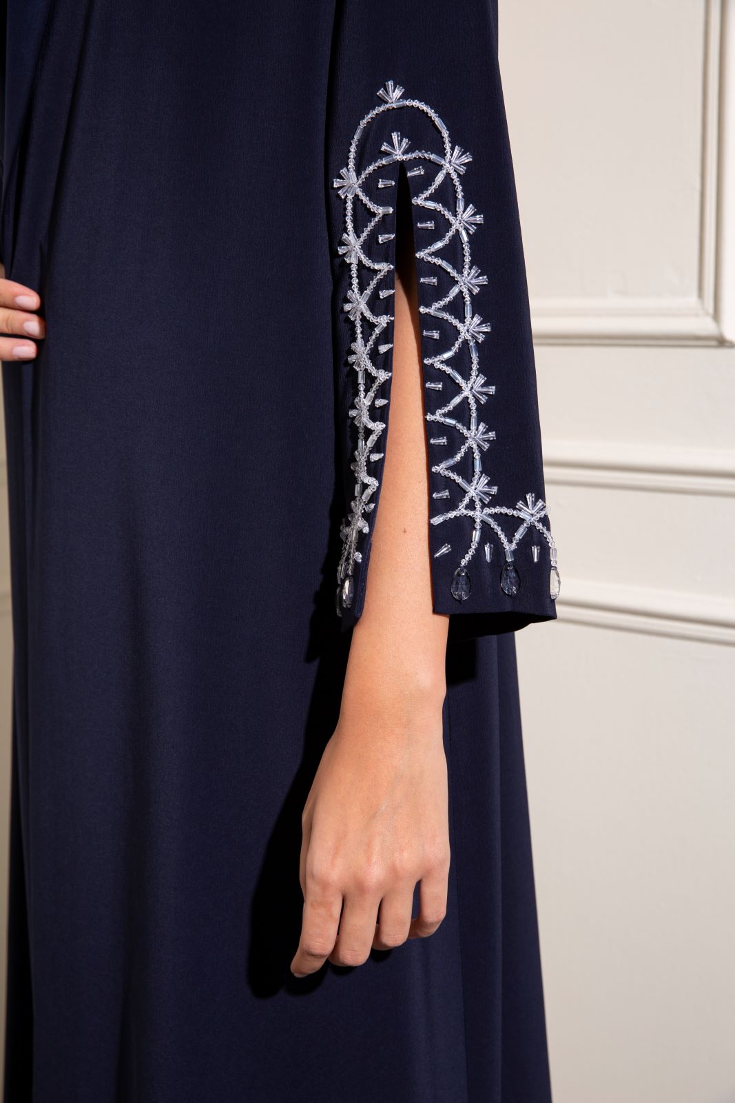 Tuxedo abaya with hand embellished sleeve detail