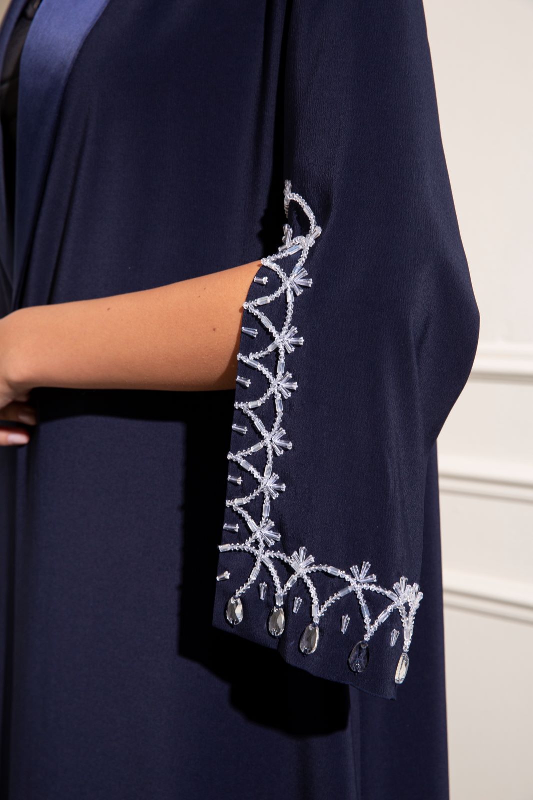 Tuxedo abaya with hand embellished sleeve detail