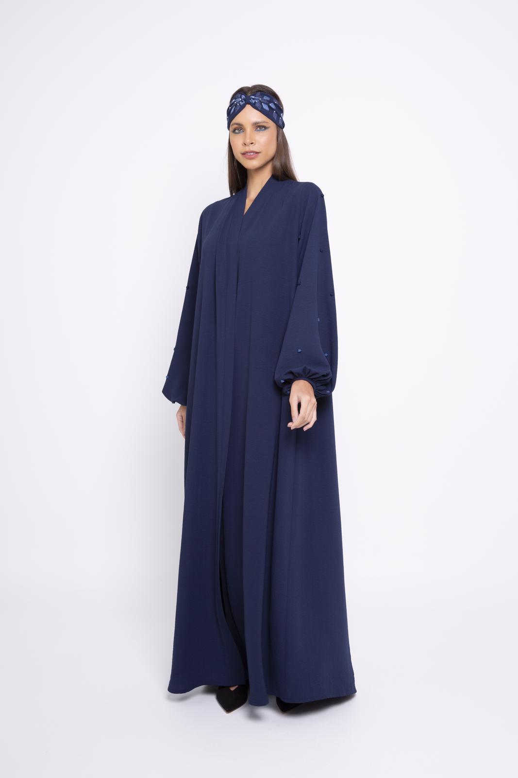 Linen abaya with puffy cuff sleeves