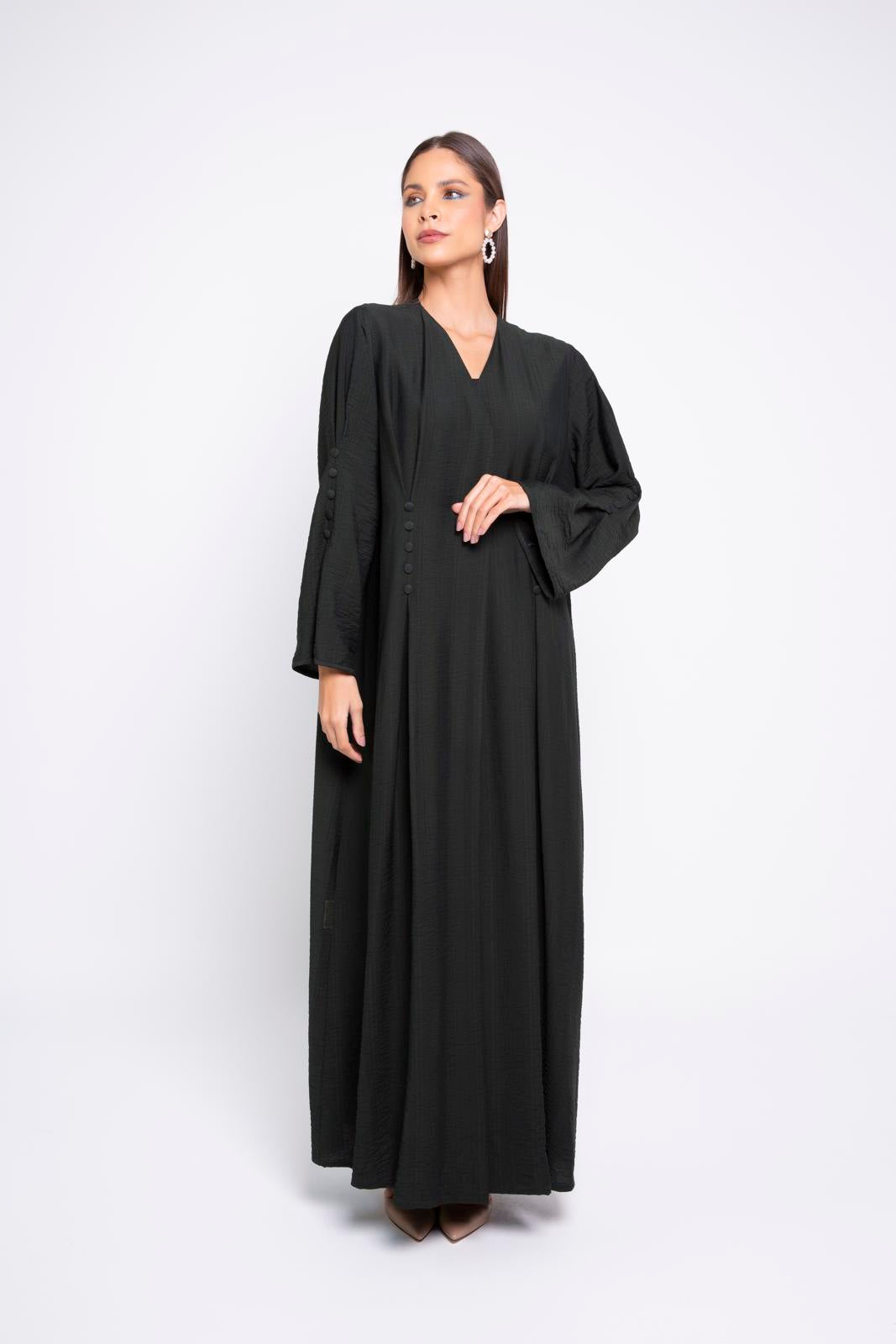 Linen abaya with pleats detail