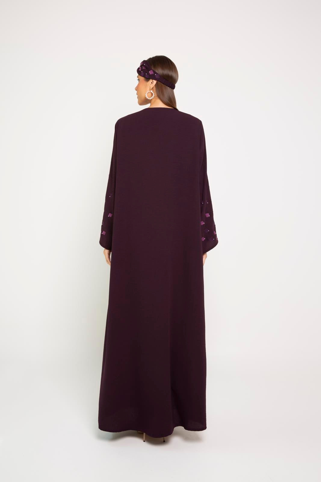 Linen abaya with weave shape front overlap