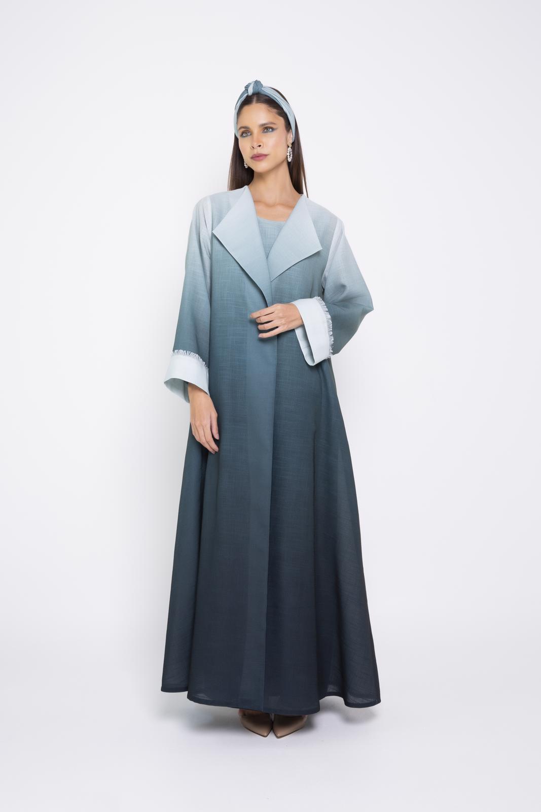 Ombré linen abaya with wide classic collar