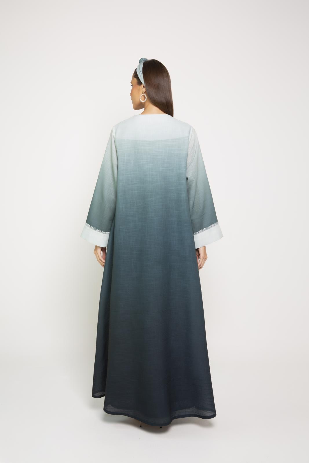 Ombré linen abaya with wide classic collar