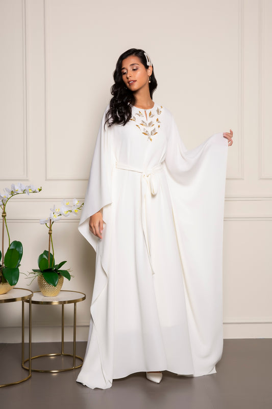 White kimono kaftan with metallic embroidery