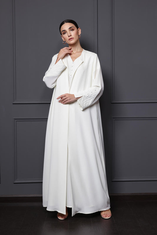 Round neck Abaya with button details and a set of V neck dress