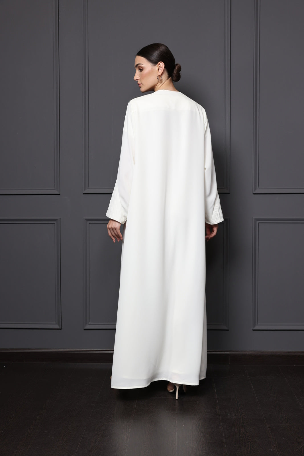 Round neck Abaya with button details and a set of V neck dress