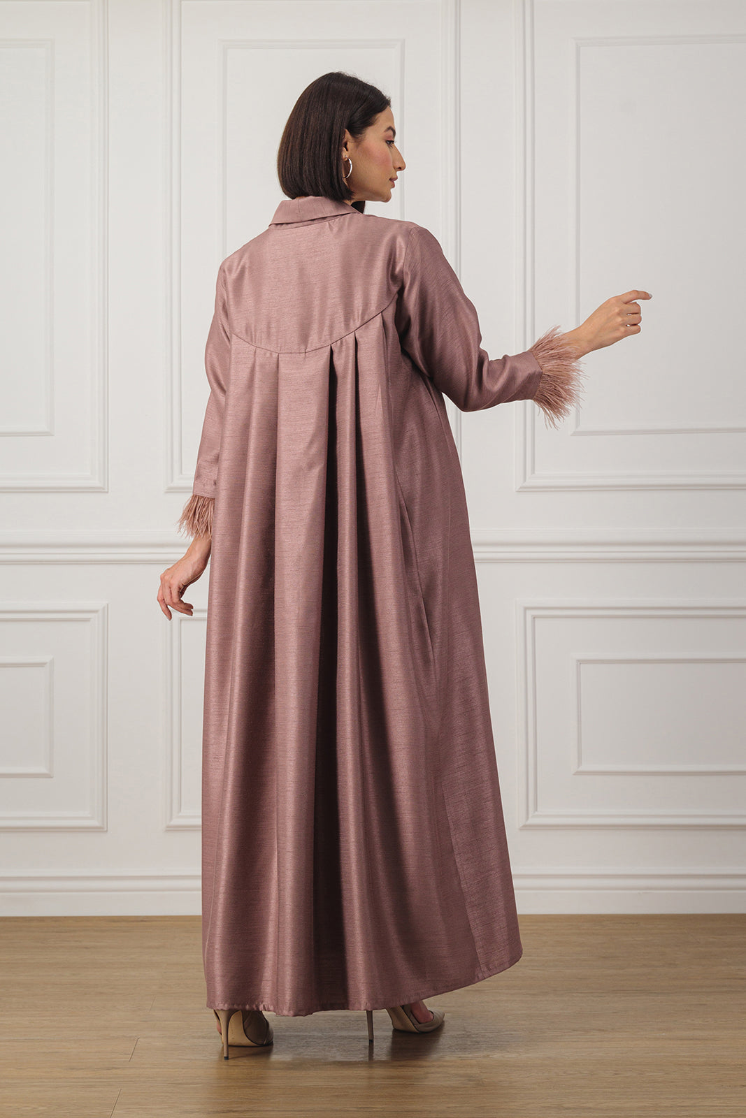 A-line flared back Abaya with feather