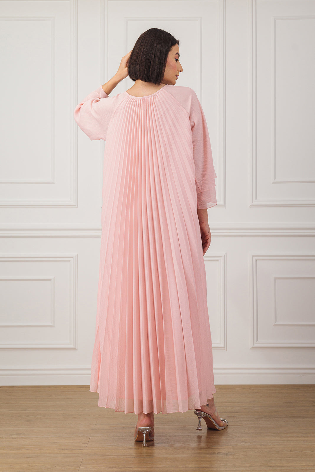 Pleated flared Dress with smocking detail