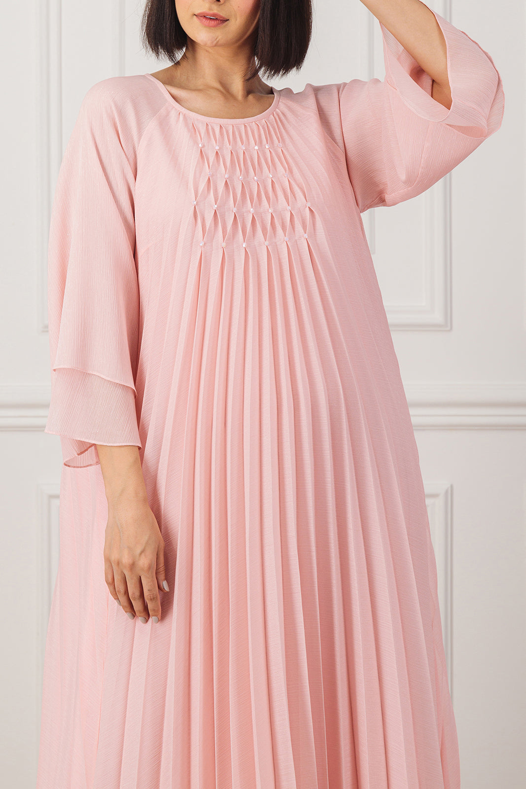 Pleated flared Dress with smocking detail