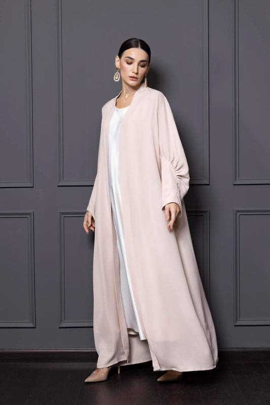 A-line flowy-crepe abaya in soft beige