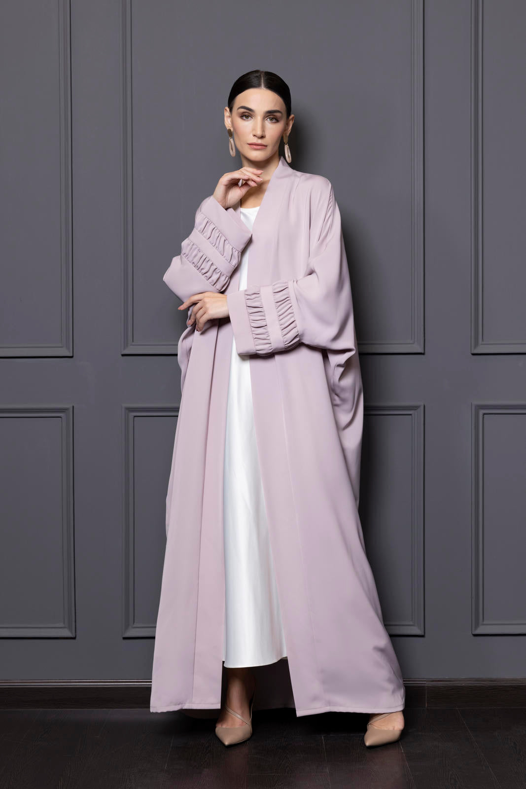 Pale Lavender abaya with gathered details