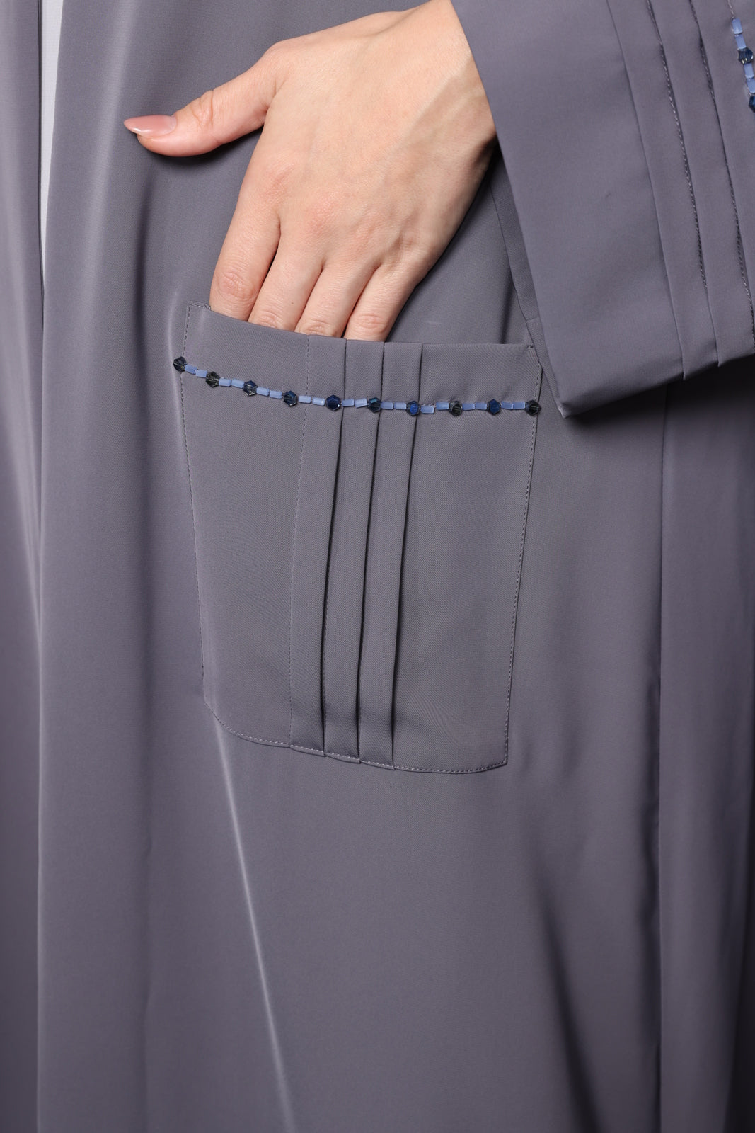 Abaya with embellished patch pockets