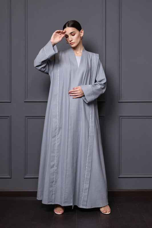 Linen abaya with contrasting piping