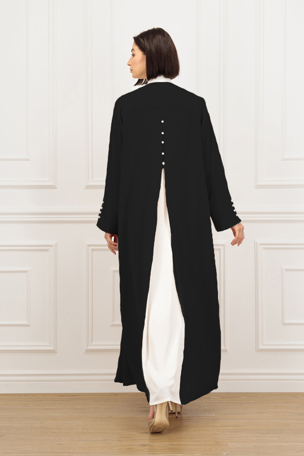 Straight cut Abaya with contrast color block