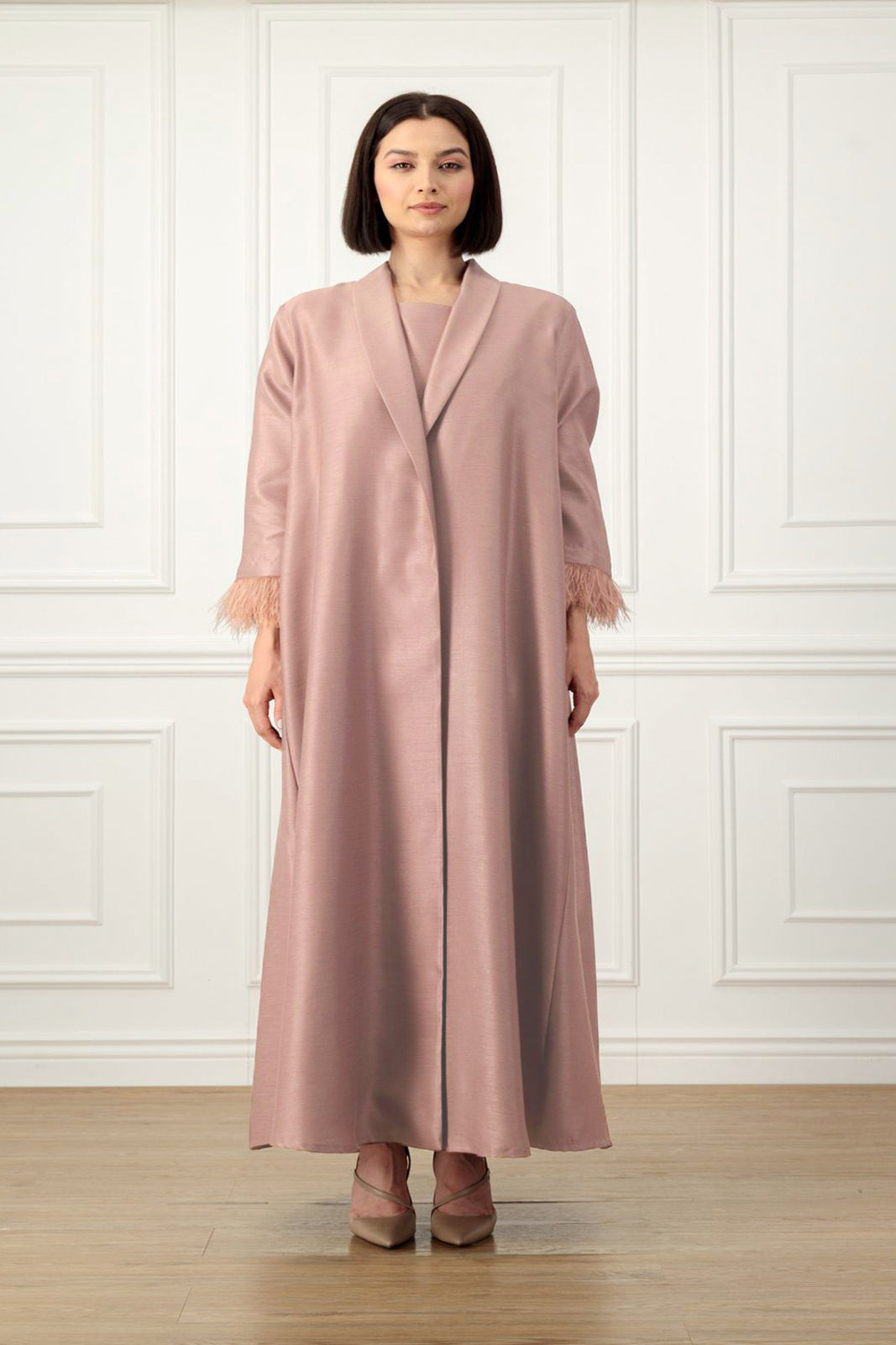 A-line flared back Abaya with feather